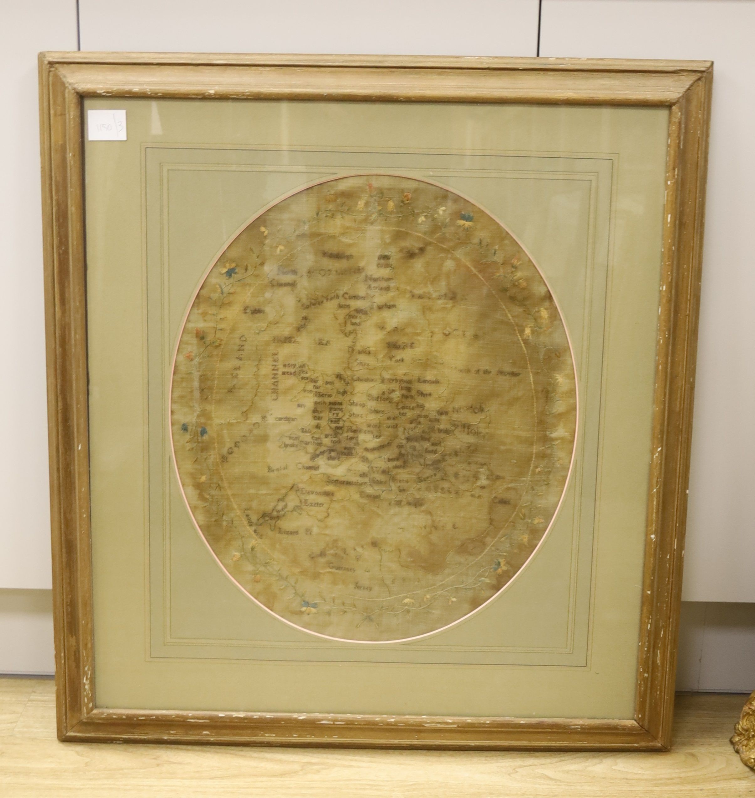19th century embroidered map sampler, Britain and Wales